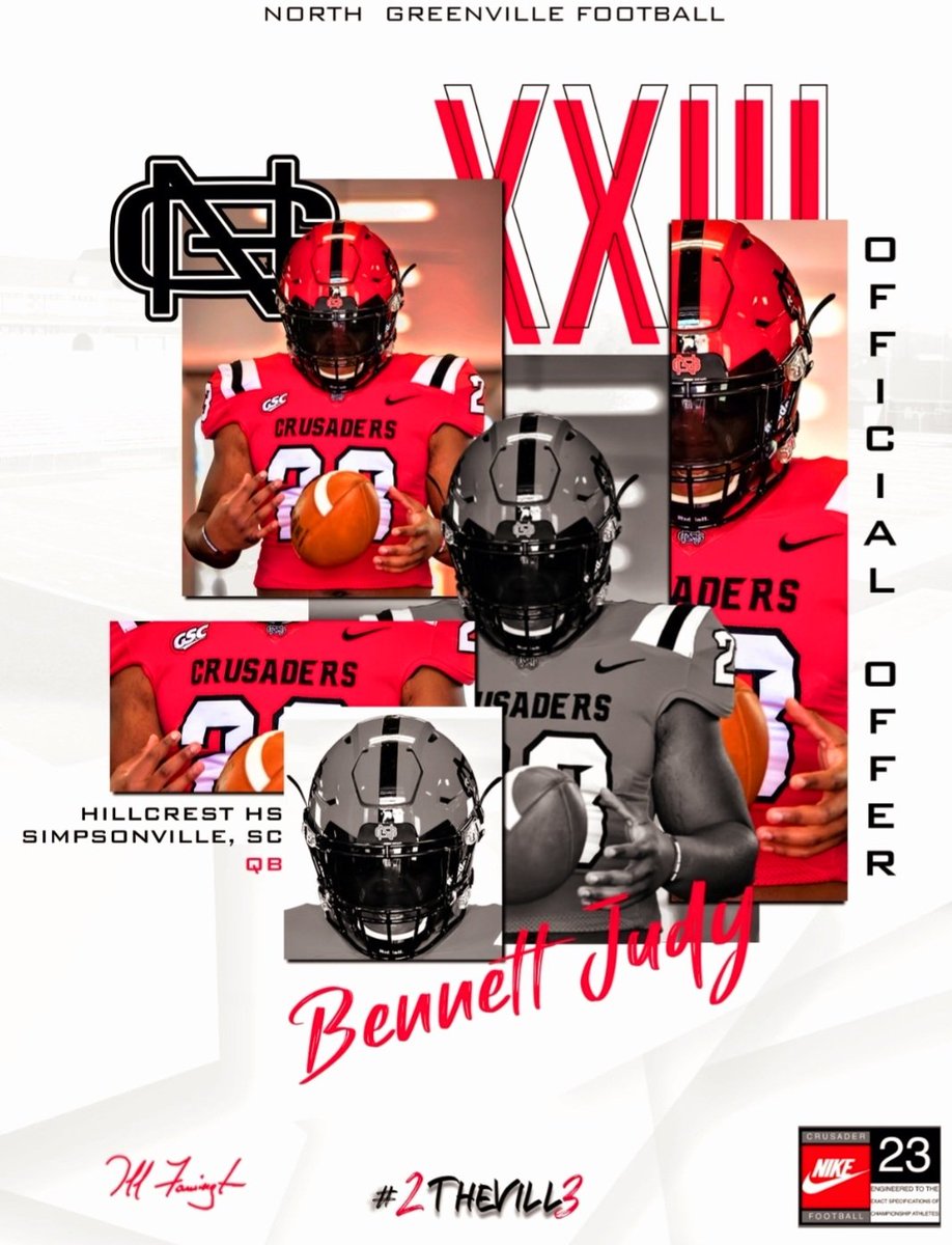 Bennett Judy (@bennettjudy1) on Twitter photo God is good! After a great conversation with @ngucrusadersHBC, <a href="/CoachBRobbins/">Brad Robbins</a> and <a href="/CoachThurn/">James Thurn</a>, I am grateful to have received an Offer from <a href="/NGUFootball1/">North Greenville Football</a>! Huge thanks to my Teammates and Coaches! <a href="/MrCoachFrate/">Anthony Frate</a> <a href="/CoachPerdomo/">Chris Perdomo</a> <a href="/QBHitList/">QBHitList.com</a> <a href="/HighSchoolBlitz/">High School Blitz</a> <a href="/Waltjr2222/">Upper Echelon Sports & Perfomance</a> God is good! After a great conversation with @ngucrusadersHBC, <a href="/CoachBRobbins/">Brad Robbins</a> and <a href="/CoachThurn/">James Thurn</a>, I am grateful to have received an Offer from <a href="/NGUFootball1/">North Greenville Football</a>! Huge thanks to my Teammates and Coaches! <a href="/MrCoachFrate/">Anthony Frate</a> <a href="/CoachPerdomo/">Chris Perdomo</a> <a href="/QBHitList/">QBHitList.com</a> <a href="/HighSchoolBlitz/">High School Blitz</a> <a href="/Waltjr2222/">Upper Echelon Sports & Perfomance</a>