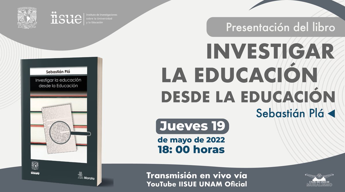 Investigar la educación desde la educación. #NoSePierdan la presentación de este libro de <a href="/sebastianpla70/">Sebastián Plá</a> Próximo 19 de mayo 18 hrs., por nuestro canal de YouTube: youtu.be/9evfo6A0Yn0