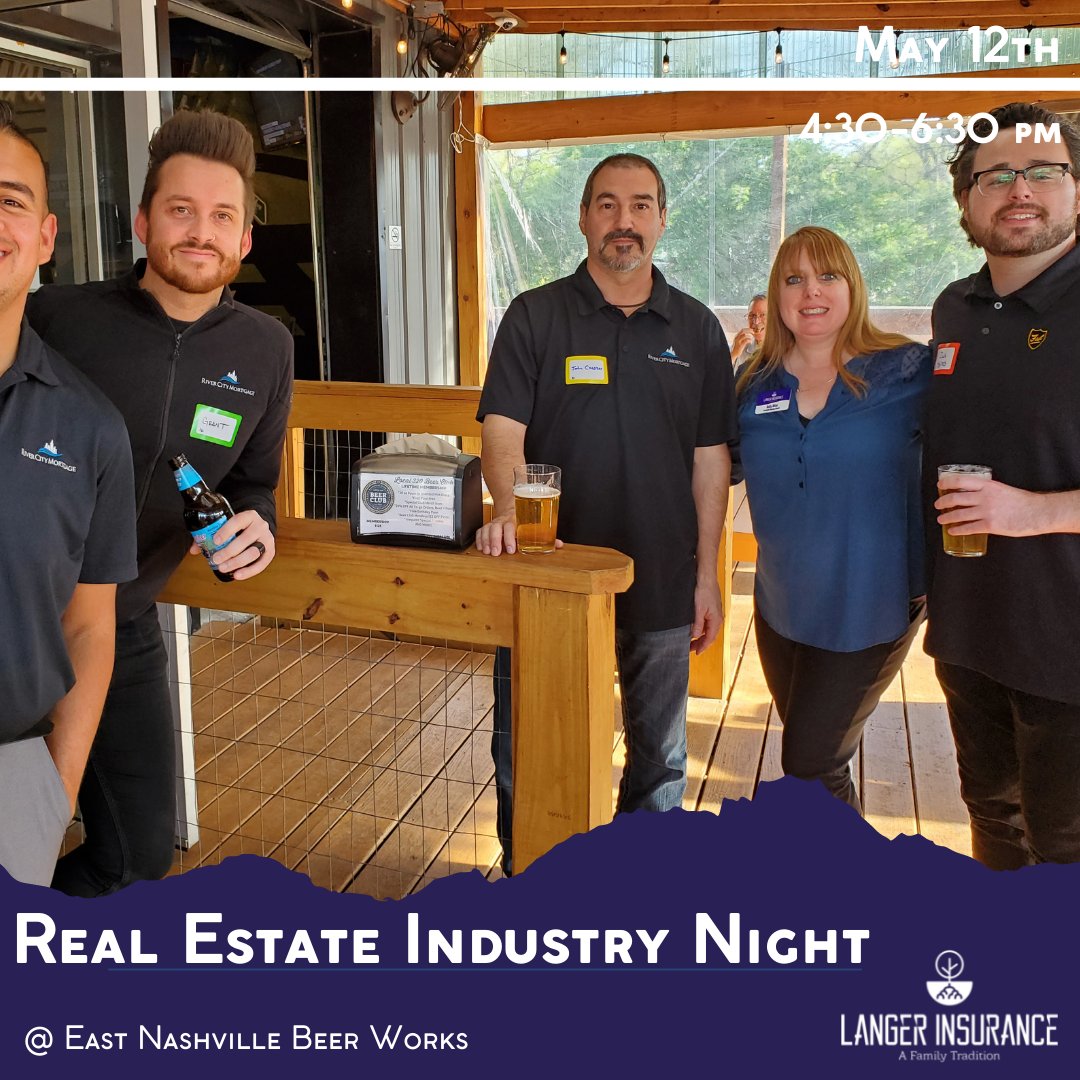 AgencyLanger's tweet photo. We can't wait to see YOU!! π
THIS THURSDAY, May 12th for Real Estate Industry Night from 4:30-6:30 pm @eastnashbeer
See You Then!! #networking #networth #realestate #mortgagelenders #titlecompanies #homeimprovement #realestatephotos #LetLangerKnow #localinsuranceagents https://t.co/0WMYKVtwCI