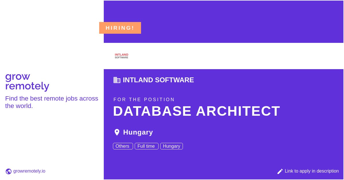 growremotelyio's tweet image. Check out this job at Intland Software for the position Database architect.

 Apply link: growremotely.io/?id=6274675835…

#hiring #remotejobs #IntlandSoftware #Others