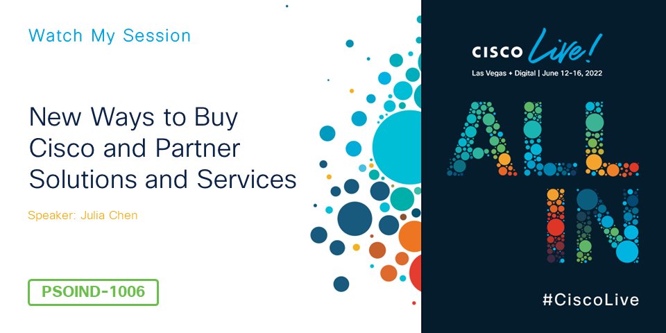 There are now more choices available on where and how you can buy <a href="/Cisco/">Cisco</a> and #CiscoPartners solutions and services! Come take advantage and learn more!
Join me at #CLUS on June13th at 1:00pm PT! ciscolive.com/global/attend/…