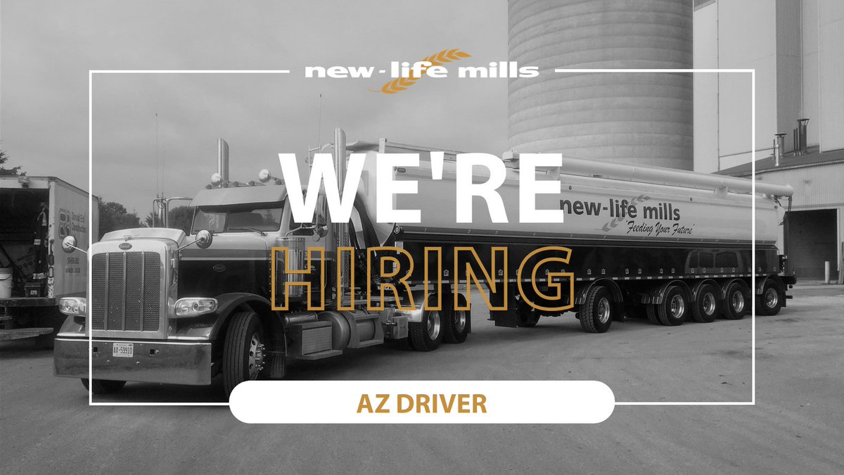 NewLifeMills's tweet photo. π AZ Drivers Needed! π
Our professional delivery team is looking for #AZDrivers based out of our #Denfield and #Listowel Mills.
Check out the details: https://t.co/VKakfVMs35
#FeedingYourFuture #OntAg #CareersInAg @AgCareers https://t.co/vagN9fi8kk