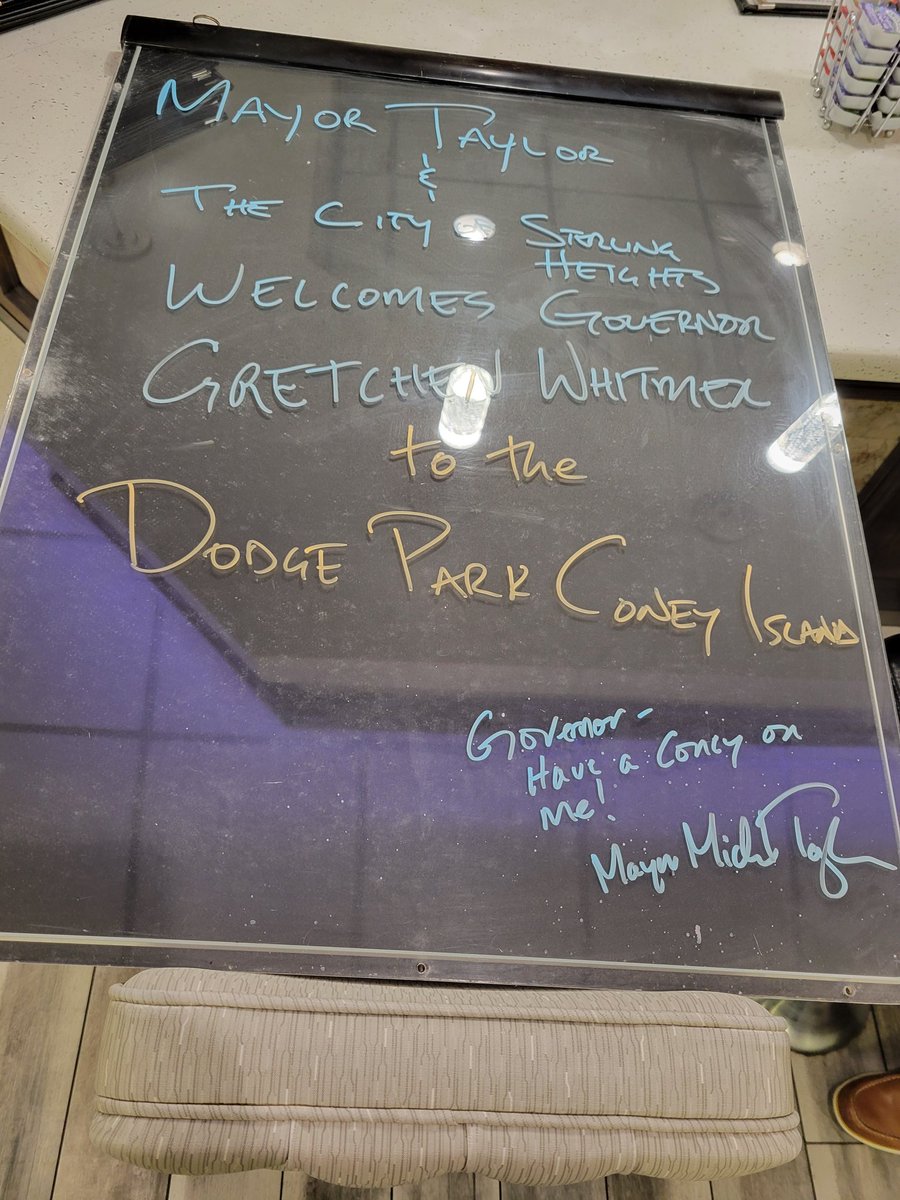 Sorry I missed you, <a href="/GovWhitmer/">Governor Gretchen Whitmer</a> but hope you enjoyed a Dodge Park Coney  with Pashko!