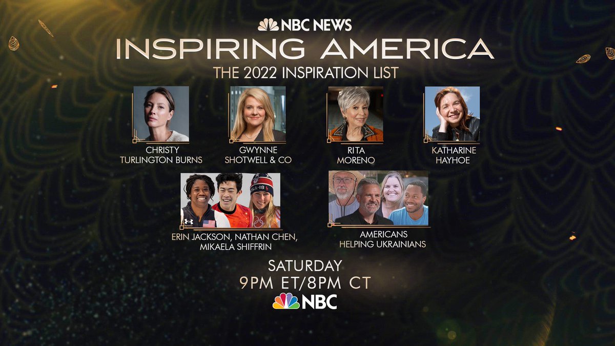 alizeenyc's tweet photo. It’s #InspiringAmericaNBC weekend! We’ve lined up another incredible #InspirationList for Year 2 of this great franchise, Watch on any NBCU News Group platform whenever/wherever you prefer: On @nbc after the #KentuckyDerby. Also on @MSNBC @CNBC @Telemundo @peacockTV @NBCNewsNow https://t.co/Nh0l8FPumu
