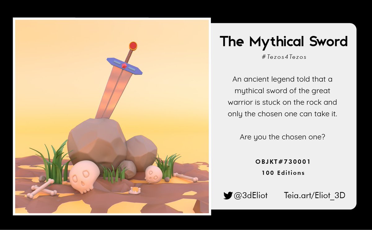 Hi #NFTCommunity ! This is my piece for #tezos4tezos !  I hope you like it ! ✨⚔️✨

100 Editions - 0.3 Xtz 

teia.art/objkt/730001
objkt.com/asset/hicetnun…

#NFT #tezos #tezosfortezos #tezosart #CleanNFT #nftcollector #nftart