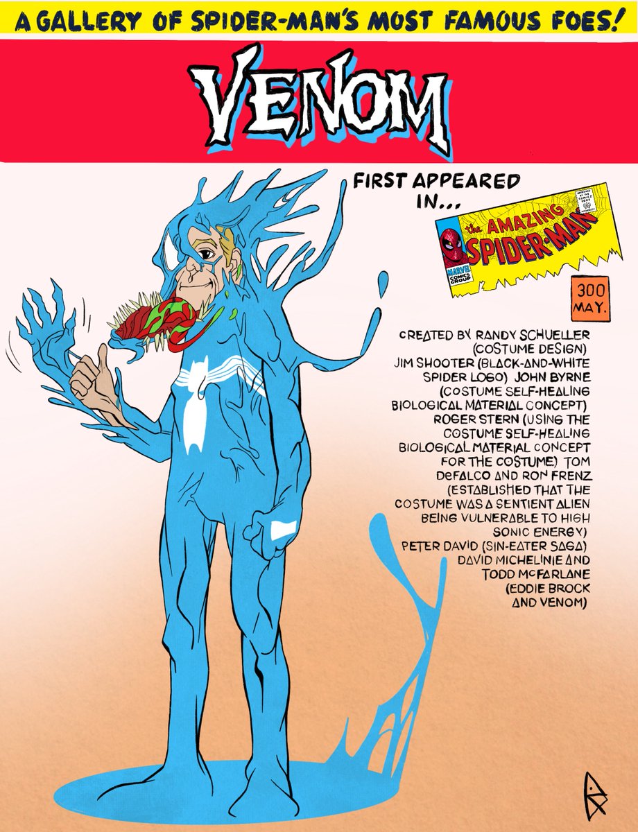 elrobercomics's tweet photo. A gallery of Spider-Man’s most famous foes: VENOM, a dude covered in alien ooze.

#art #artist #illustration #draw #drawing #venom #eddiebrock #wearevenom #spiderman #marvel #marvelcomics #gallery #characterdesign #images #pictures #digitalart #digitalartist #comics https://t.co/Gup2NK4iXF