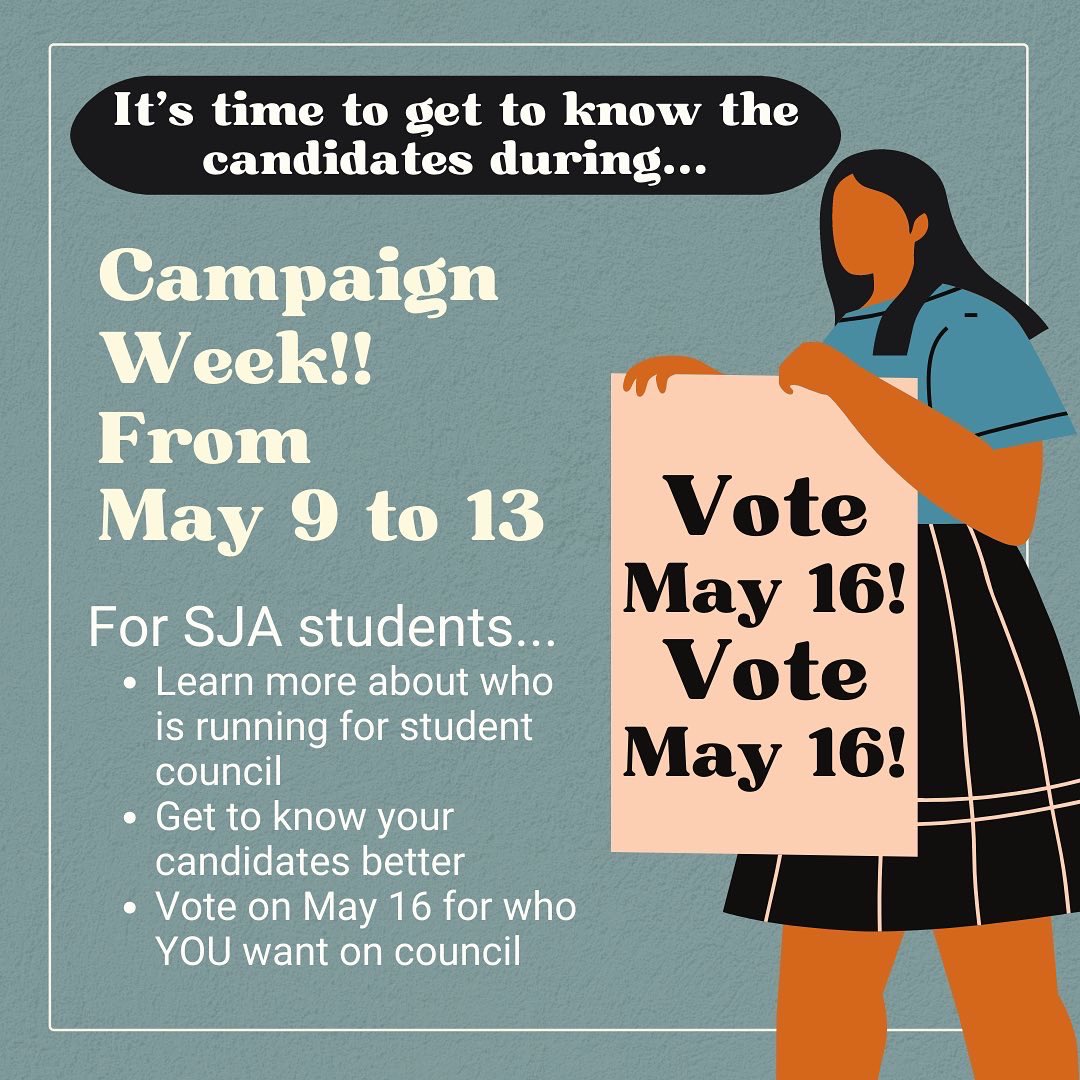 stjoansac's tweet photo. @stJOANchs Campaign Week will start on Monday May 6 for all SAC candidates!! 

REMEMBER - VOTE on May 16 🗳 https://t.co/MJckUdH38V