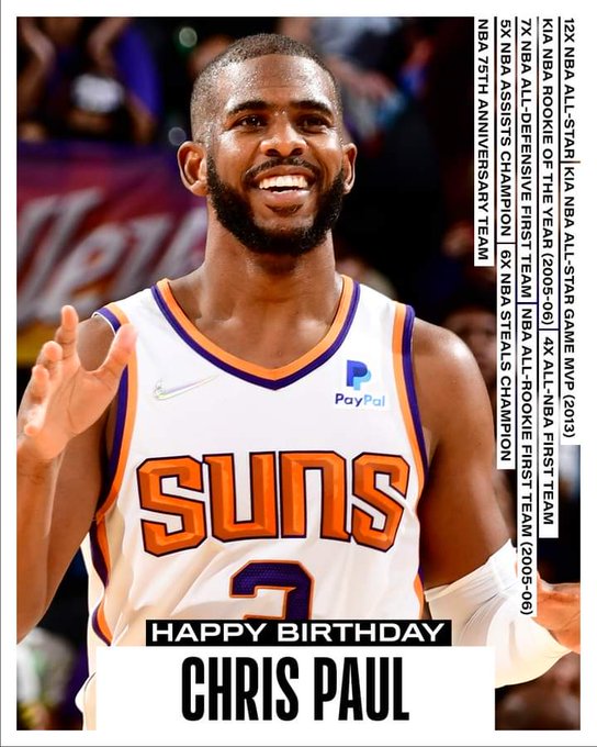 Join us in wishing Chris Paul of the Phoenix Suns a HAPPY 37TH BIRTHDAY!  