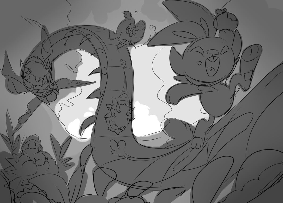 idk when i'll get to finish these, but have some pokemon card art WIPS of underrated pokemon in focus: minor (clefable), scorbunny (larvesta), toxicroak (stunfisk), tropius (+lunala) etc
lets play spot all the hidden pokemon lmao
