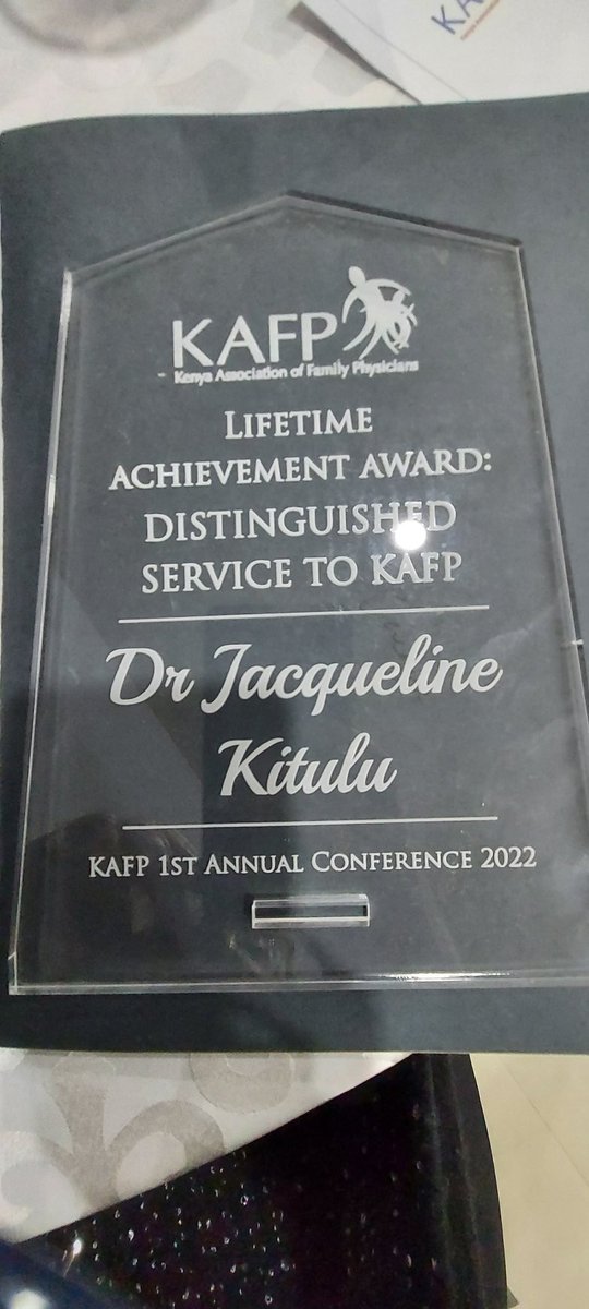 mdjkitulu's tweet photo. #KAFP2022 So humbled by this recognition! So heart warming to see this association that we started in 2001 now with 137 family physicians! Transforming primary Healthcare for UHC in Kenya. @JKARAMANA @womenlifthealth @KmpdcOfficial @lizzgitau @simonkigondu @LukoyeAtwoli https://t.co/oMhrogPFJz
