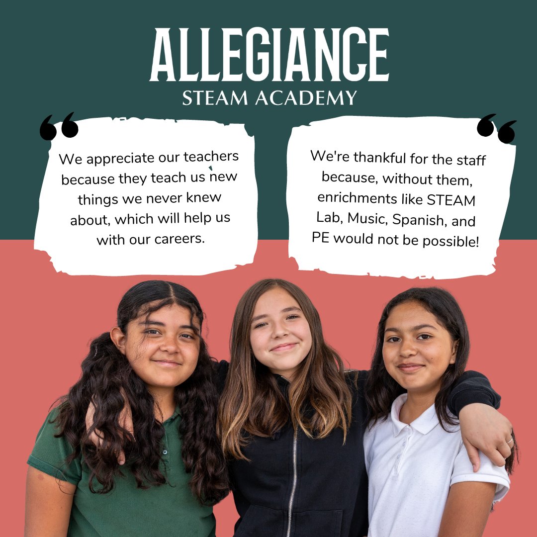 Kind. Caring. Creative. FUN! These are some of the words our students used to describe the Allegiance STEAM Academy faculty and staff during #TeacherAppreciationWeek. #WolfSighting #TeacherAppreciation #ThankATeacher #Allin4Kids #SteamEducation