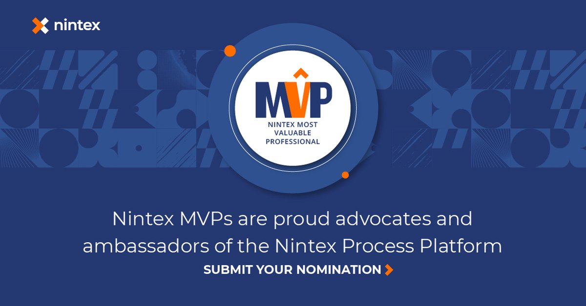 Nintex's tweet photo. Do you know someone who lives, breathes, and advocates for Nintex? We want to recognize Nintex's #MostValuableProfessionals, or MVPs, and you can help us by nominating someone you believe fits that description. Learn more. https://t.co/qiUrRQKaqQ https://t.co/W2oJbpdtbn