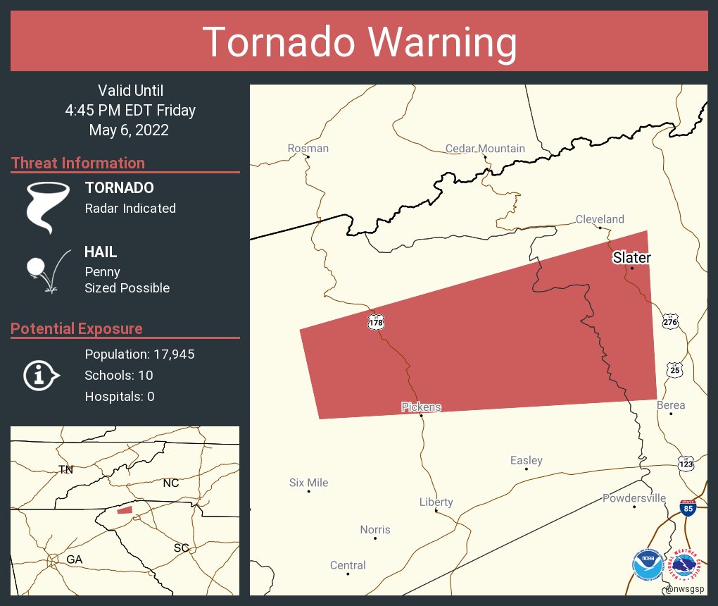 NWS GSP on Twitter "Tornado Warning including Marietta SC and Slater
