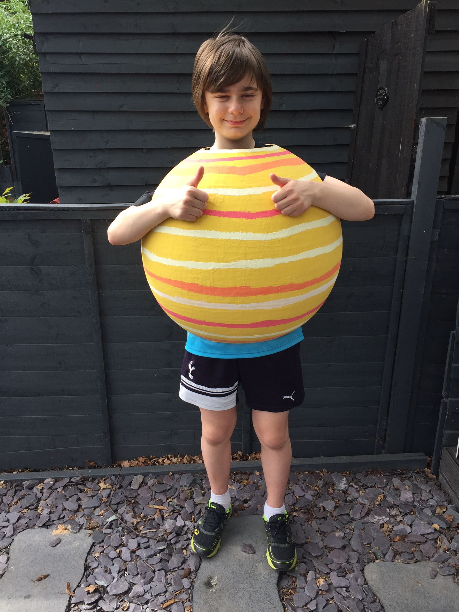 Joanne Priddy on X: "Today is #spaceDay so Wills made himself an outfit as  a planet. He ran as Jupiter today for @braintumourrsch He is very proud to  be doing his fundraising