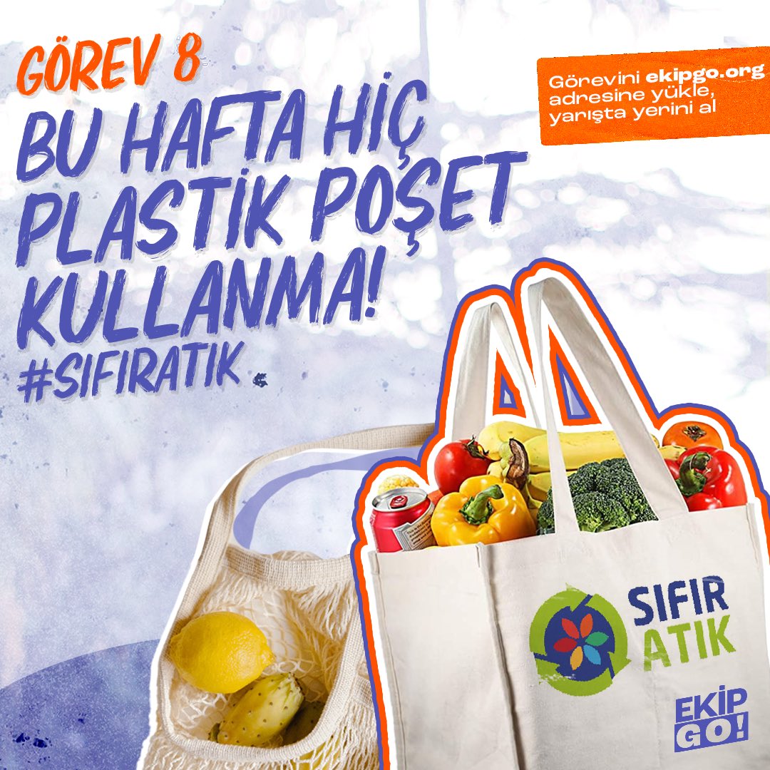 #EkipGO’nun anlamlı ödüllerinden biri ile daha karşınızdayız. 
Bu hafta Politika Araştırma Grubu’nun (<a href="/PAGresmi/">Politika Araştırma Grubu</a> ) projesi “Doğal Davran” ekibimizle çok özel bir görev verelim istedik sizlere. 
8. Görevin: “Bu hafta hiç plastik poşet kullanma!” #SıfırAtık