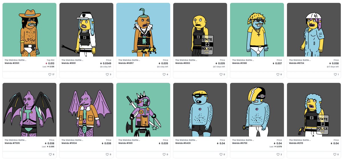 The <a href="/TheWeirdosNFT/">The Weirdos</a> give me the same feeling as the <a href="/SlimHoods/">SlimHoods</a> when I had swept almost 40 SlimHoods at a floor below 0.05ETH. It may take some time till some frens (+Whales) discover that the #Weirdos are quite different and unique in many forms (Art, Storytelling, Community).