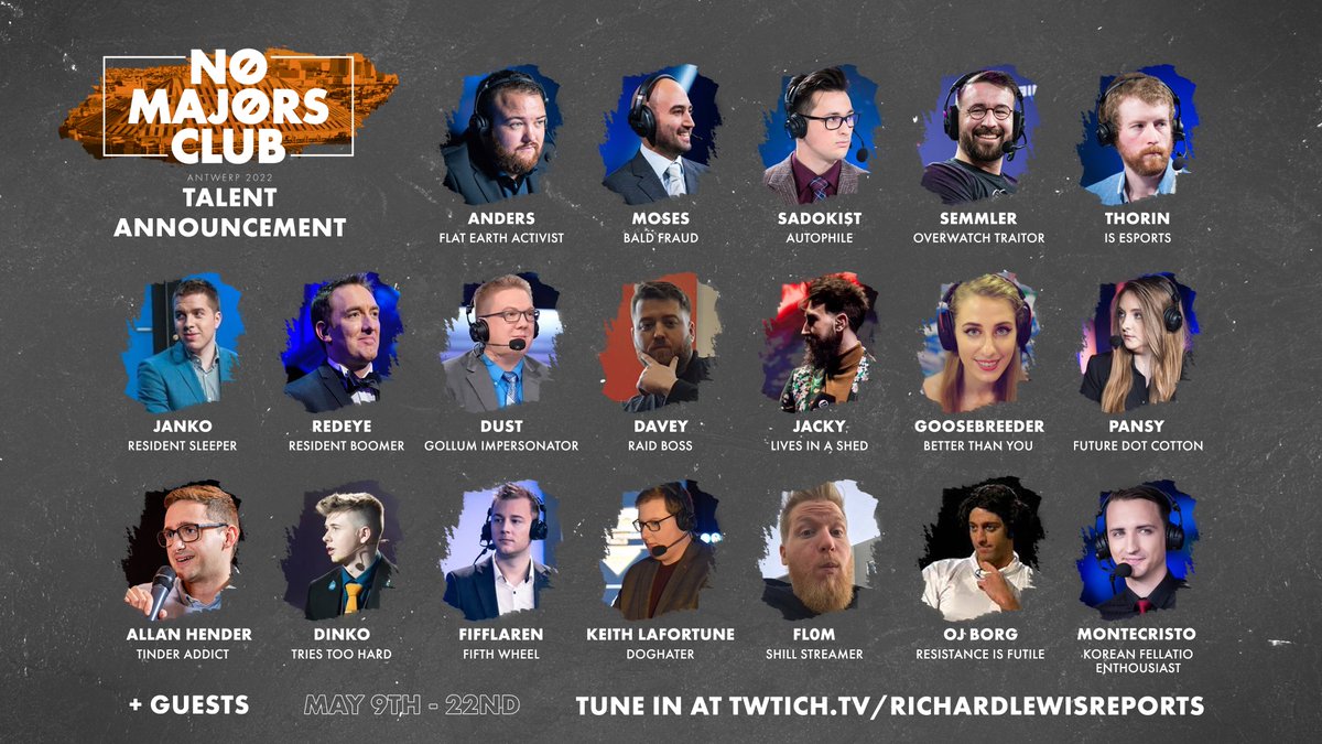 We all love a good talent announcement. Here's some of the names you can expect for the upcoming No Majors Club. See you all on the 9th.