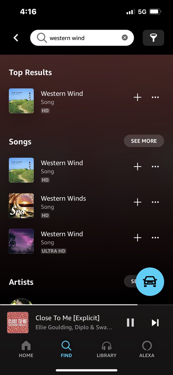 bakerboy92's tweet photo. This being my search results after typing “Western Wind” in @amazonmusic today. Homophobic! #WesternWind https://t.co/HXA31wcpB0