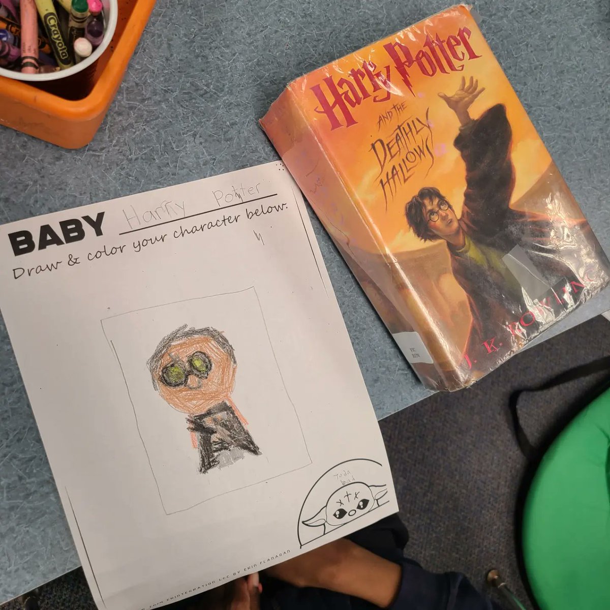 knsmediacenter's tweet photo. A fun lesson in 3rd grade this week for a nice break from testing. Create a "baby" version of your favorite book character. https://t.co/P6DcqsRn5f