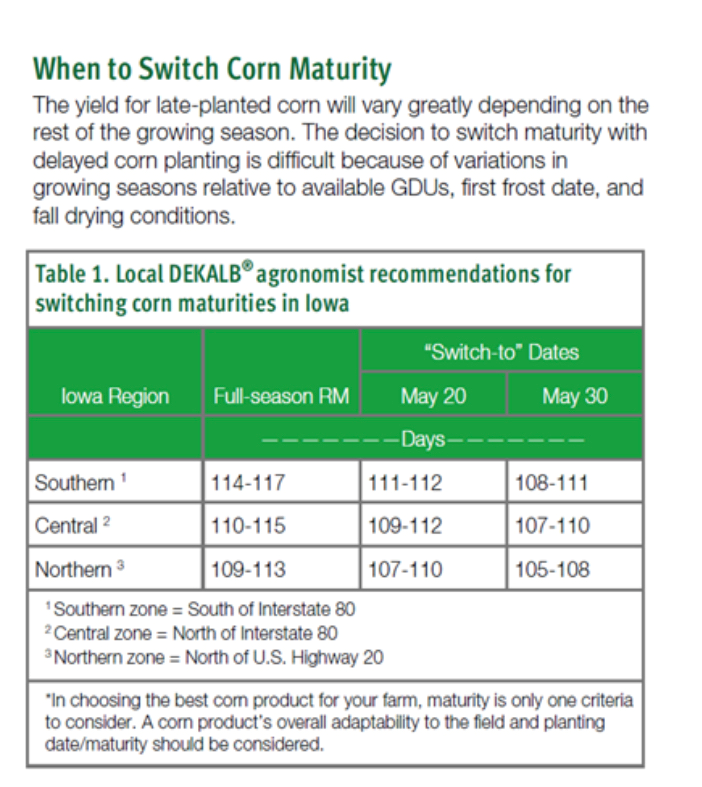 DKAS_IA's tweet photo. As we know there has been little to no progress on planting in north central Iowa the past few weeks, but no need to panic yet. The picture below shows us the latest maturity that can be planted! #Dekalb #Asgrow #plant22 https://t.co/4RP7dqjhgs