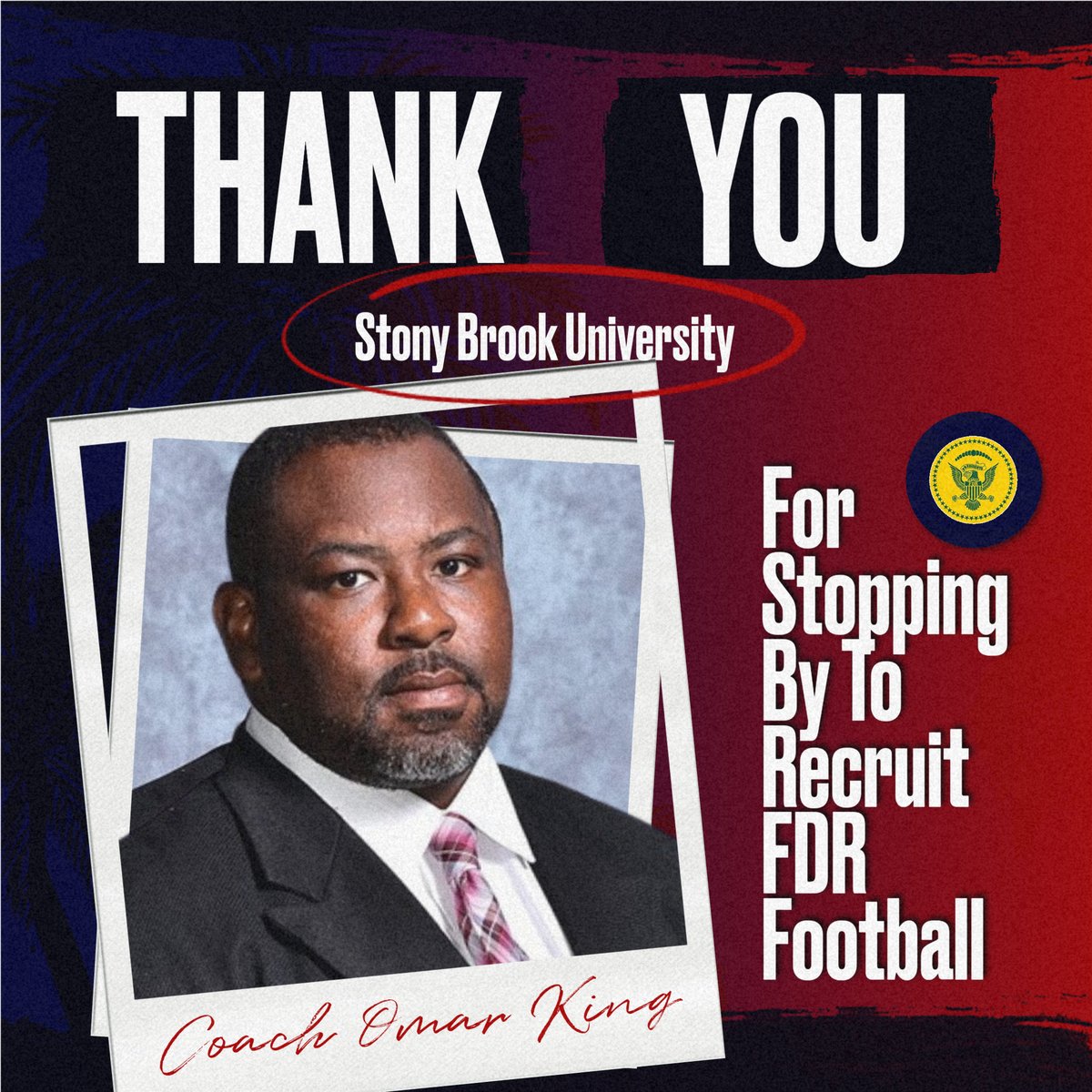 CoachKenBarger's tweet photo. Thank you so much Coach Omar King @okingcoach and @StonyBrookFB for stopping by to speak about the young men here at FDR. Coach King is a longtime friend colleague &amp; one of the best builders of young men out there. #NEXTLEVELPRESIDENTS @athleticshpcsd @StephenHaynes4 @pojosports https://t.co/fDZryFBlXF