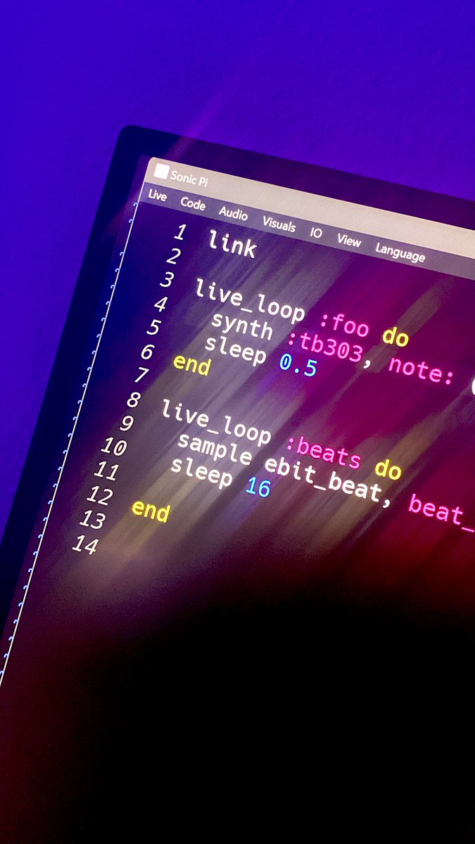 samaaron's tweet photo. link

In order to automatically work with the network-shared metronome Link by @AbletonDev you will just need to start your @Sonic_Pi code with the word link. 

It will automatically sync to the start of the next bar and the BPM will dynamically update as the network BPM changes. https://t.co/ITG3yZFK3j