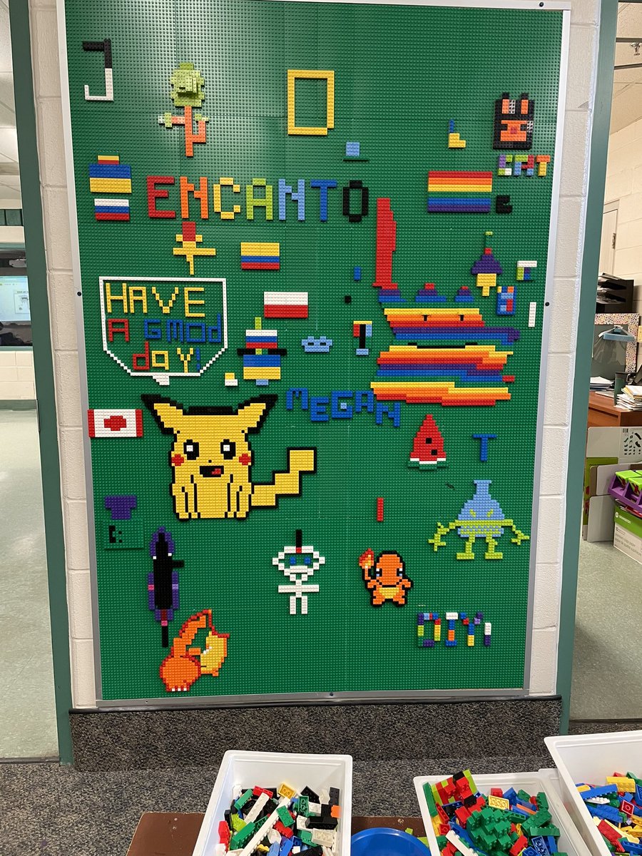 MmeSherret's tweet photo. Always love walking past the Lego wall in the learning commons! So fun to see what the students are creating 😊 @CHNortonHDSB https://t.co/ZdYUasygf3