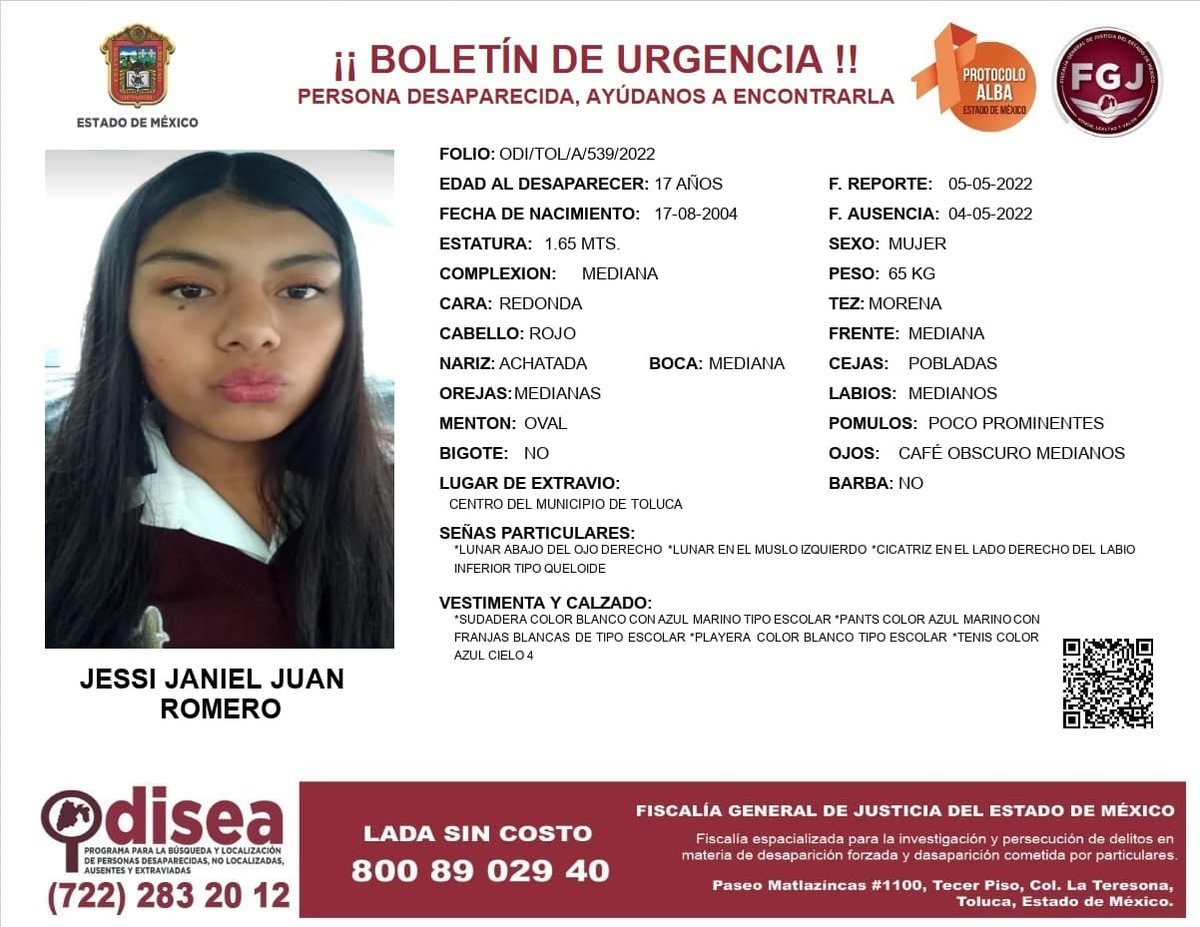 NevadoNoticias's tweet photo. ¡Ayúdanos a compartir!🙏

Con tu ayuda lograremos que Jessi Janiel Juan Romero de 17 años de edad regrese a su hogar, fue vista por última vez en el centro del municipio de #Toluca, #Edomex. https://t.co/KXlcF2jiS0