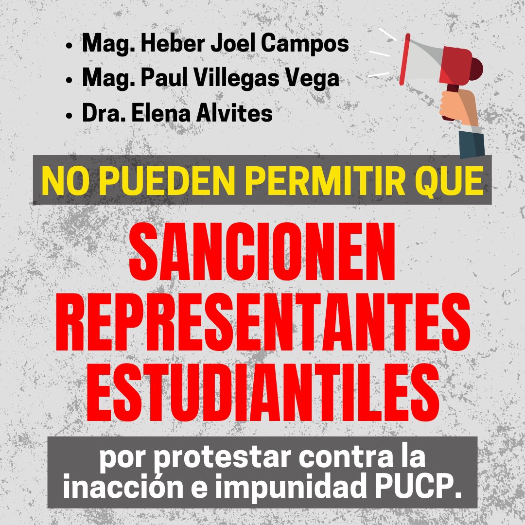 saesletras's tweet photo. Lxs estudiantes esperamos que lxs profesores Elena Alvites, Heber Campos y Paul Villegas no sean cómplices del amedrentamiento y decidan archivar el caso de nuestras compañeras representantes #PUCPArchivaYa #PUCPdeAgresores https://t.co/h6Edft9gER