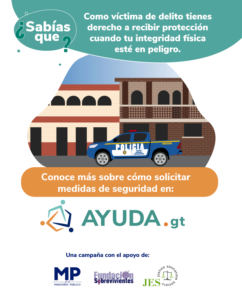 BuscaAyudaGt's tweet photo. Sabías qué como víctima de delito tienes derecho a recibir protección cuando tu integridad física esté en peligro.

Conoce más sobre cómo solicitar medidas de seguridad en https://t.co/gSXB0rUWhq

#BuscaAyuda
#AyudaGt
#BuscaAyudaGt
@MPguatemala @Sobrevivientes1 https://t.co/dU9VHrAyPa