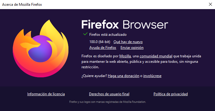 informas's tweet photo. #FIREFOX100 Firefox llegó a su versión # 100! https://t.co/FDTS5zUNIY
