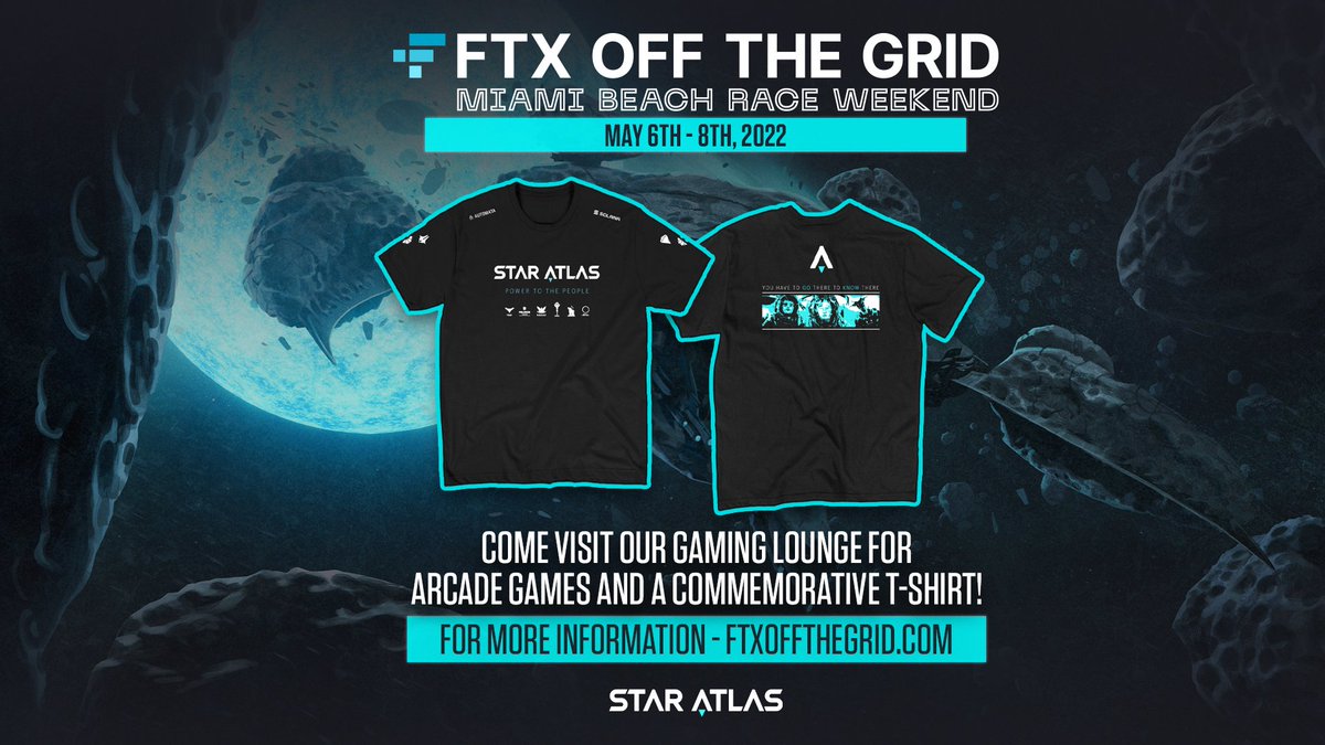 🚀 STAR ATLAS MERCH ALERT 🚀

We're giving out special Star Atlas racing t-shirts to 100 winners around the world! 💥

To enter: Like, RT, &amp; comment on this tweet! 
For more chances, like, RT, and comment on our Twitch &amp; Miami tweets this weekend!

#WeAreStarAtlas #FTXOfftheGrid