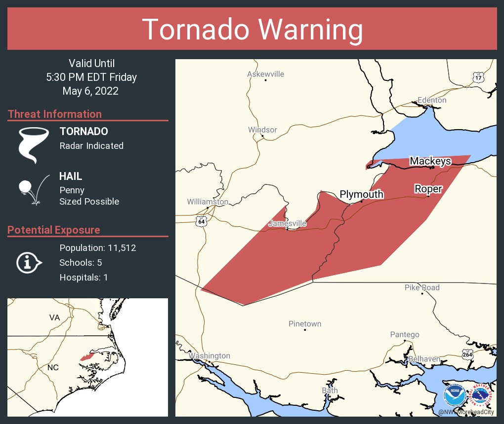 NWS Tornado on Twitter "Tornado Warning including Plymouth NC, Roper