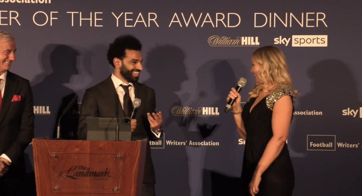 TheAnfieldTalk's tweet photo. Mo Salah when asked if he’ll be in England next year: 

“I’ll be on this stage next year.” [FWA] https://t.co/pCx5aAZzMT