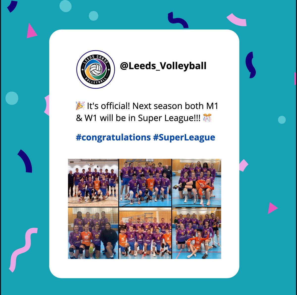 LeedsVolleyball's tweet image. 🎉Congratulations to W1 who have been promoted! 🤩 🙌🏐🎊  We’re so excited to have both our M1 and W1 teams compete in Super League next season!!! 👏👏
