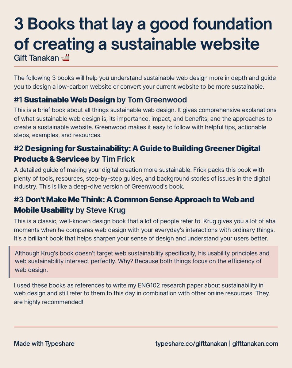 Gift_Tanakan's tweet photo. Day 14 of #ship30for30 run by @dickiebush & @nicolascole77
.
3 Books that lay a good foundation of creating a sustainable website
.
#sustainablewebdesign #sustainabledevs #timfrick #stevekrug #tomgreenwood #lowcarbonwordpress https://t.co/oV2fRYKzJ3