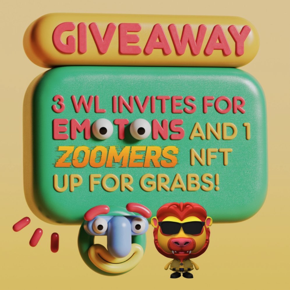MoonHeadsIO's tweet photo. 💎Quick Collab Giveaway💎

🏆 1x ZooMer NFT
      3x WL Invites for @emotonsnft

Rules :
-Follow @MoonHeadsIO &amp; @emotonsnft
​-Like &amp; RT
-Tag 3 friends in the comments

Ending in 2hrs⏱
​
​#NFTGiveaway https://t.co/MPNqCFh1QX