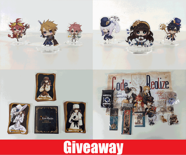 aksysgames's tweet photo. It's time for a #GleamGiveaway! 
We are going live for the #CodeRealize Rare Merch Giveaway at 2pm PST today! Entries close 5/18 at 11:59pm

Good luck  - #otomearmada and #visualnovel fans! 

Enter on FB here: https://t.co/VybnIWZ9M9
Enter online here: https://t.co/z7t27gQzU0 https://t.co/g1Tsgp7tDO