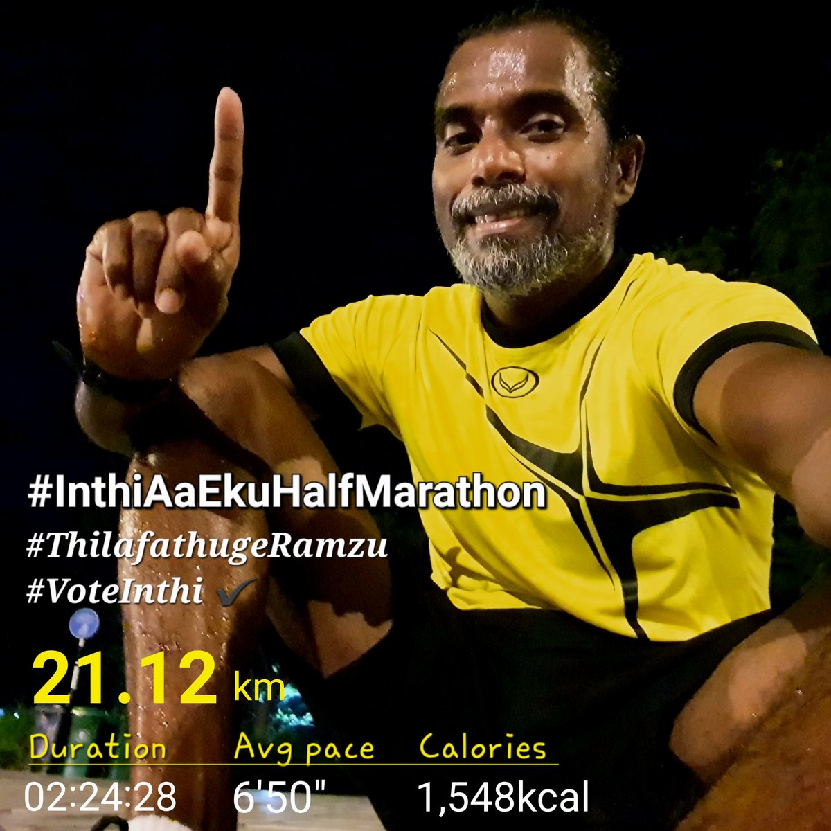 boadhigu's tweet photo. #EidRun 21.12 km 🏃♂️ #InthiAaEkuHalfMarathon
#ThilafathugeRamzu
#VoteInthi ✔️ https://t.co/20BR366ngg