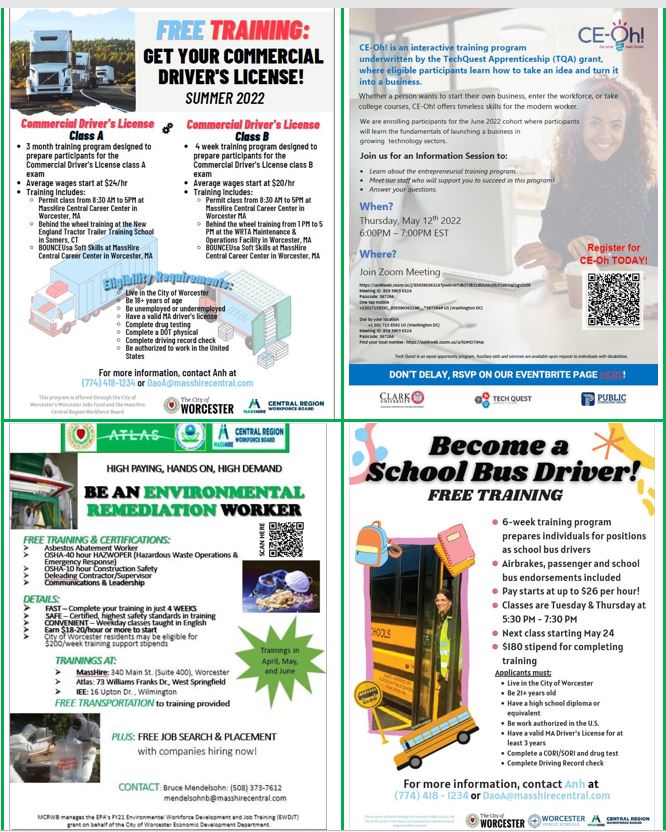 masshirecentral's tweet photo. Did someone say #freetrainingFriday? Check out these 🔥🔥🔥 #free opportunities: #CDL, #schoolbusdriver, #environmentalremediation, and #business #leadership #training. More info &amp; trainings at https://t.co/4efmgdgaji #jobs #careerdevelopment @maworkforce @TQAClark @chamberworc https://t.co/1L8nmUEk7P