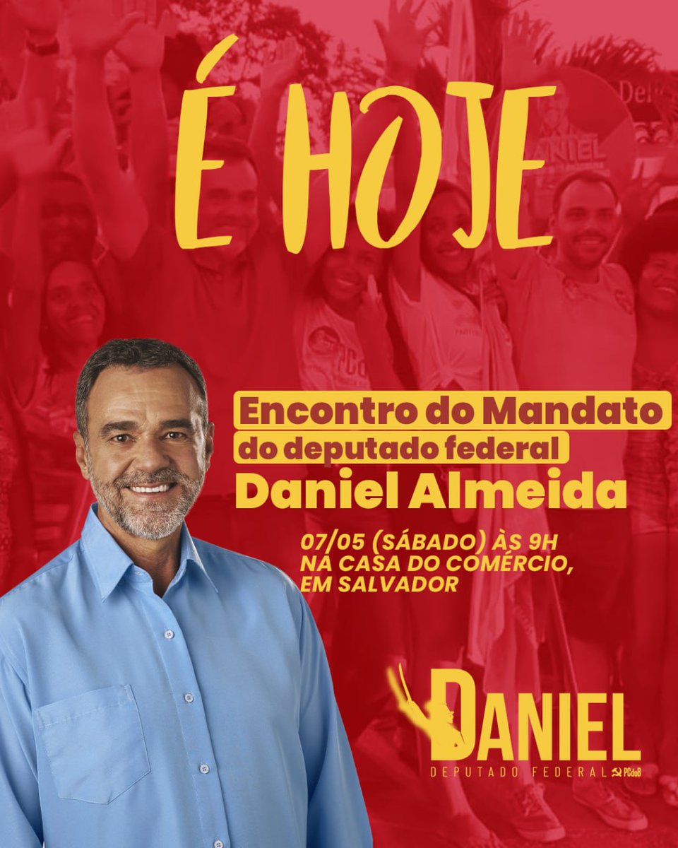 Daniel_PCdoB's tweet photo. É HOJE! 🤩🙏 Chegou o grande dia do nosso encontro presencial do mandato. Dia de abraços e de debate para o nosso projeto democrático. Estarei lá esperando por você, na Casa do Comércio, às 9h. #DanielAlmeida https://t.co/EbaRZHUmCp