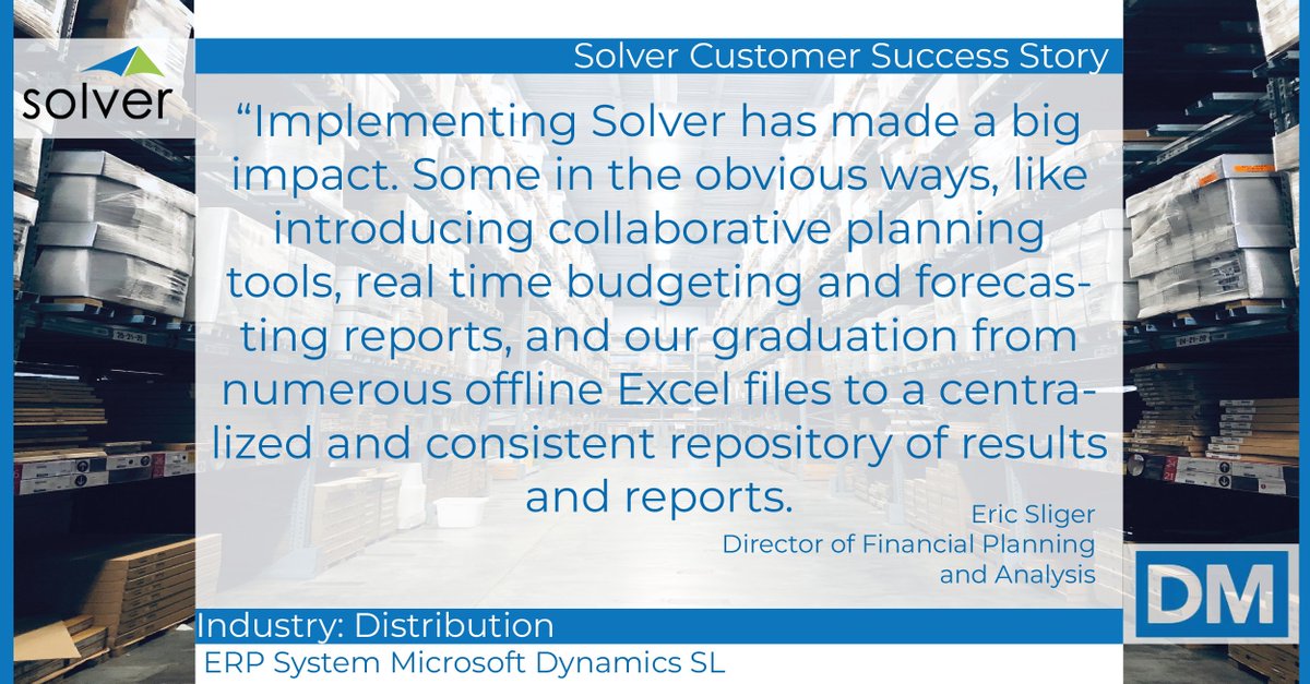 SolverGlobal's tweet photo. "Implementing Solver has made a big impact. Some in the obvious ways...But also some in less obvious ways, like improved business processes and more meaningful interaction." See what Solver did for #DistributionManagement.
https://t.co/MeuSYyKZKv https://t.co/ileMoDymwE