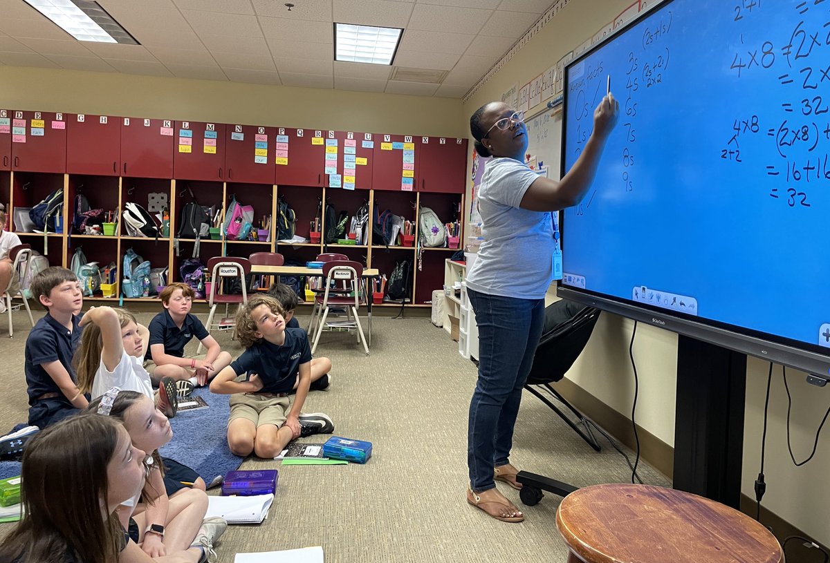 MrScott3rdGrade's tweet photo. @kerry_cootemath reminded us of all the ways we can use strategies and known facts to help with multiplication this morning. Thank you for taking time to help us! #trinitylearns https://t.co/qgwrrWSZae