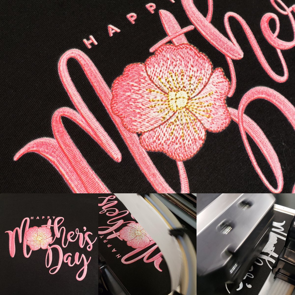 Practicing (playing) with some Mothers Day designs yesterday Thanks <a href="/ErichCampbell/">Erich Campbell</a> for being so generous and sharing your talent.

Is it embroidery or is it a DTG print? We printed tote bags and t-shirts.
#MothersDay #totebags #totes #DTGprinting #FauxEmbroidery #apparelfreaks