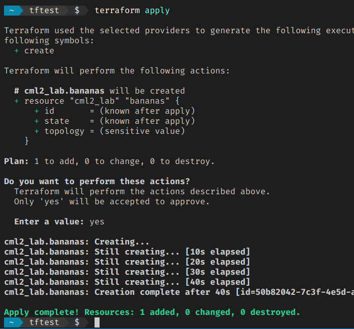 rschmied_csco's tweet photo. Created a @HashiCorp Terraform provider for #CML2... Wondering what this must do at a minimum to be useful for folks. Right now... start/change run state/destroy of a lab. @CiscoDevNet @LearningatCisco @CiscoVIRL https://t.co/RphdLr9YeH