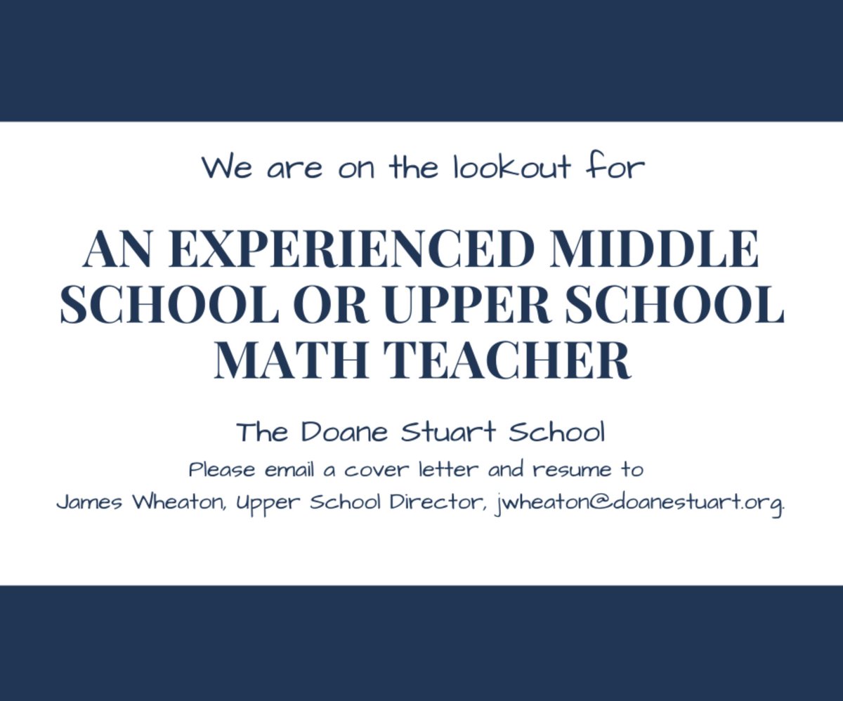DoaneStuart's tweet image. Check out this position and others at doanestuart.org/about/employme… #jobopenings #mathteacher #teachmath #highschoolmath #middleschoolmath #employment