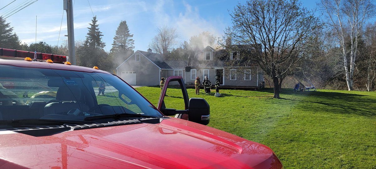 vidmandave's tweet photo. Baker Road in Winterport is shut down due to a fire. Multiple fire departments are here fighting The Blaze https://t.co/S2GsHzH460