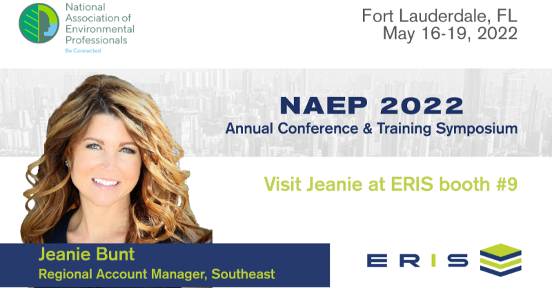ERISInformation's tweet photo. 🇺🇸 Still time to sign up for NAEP 2022 next week, May 16-19. Pop by ERIS booth #9, to visit Jeanie Bunt, and learn more about the property assessment solutions we offer #EnvironmentalProfessionals.  

https://t.co/Qucc8DoqGY

#ERISInformation @NAEPtweets