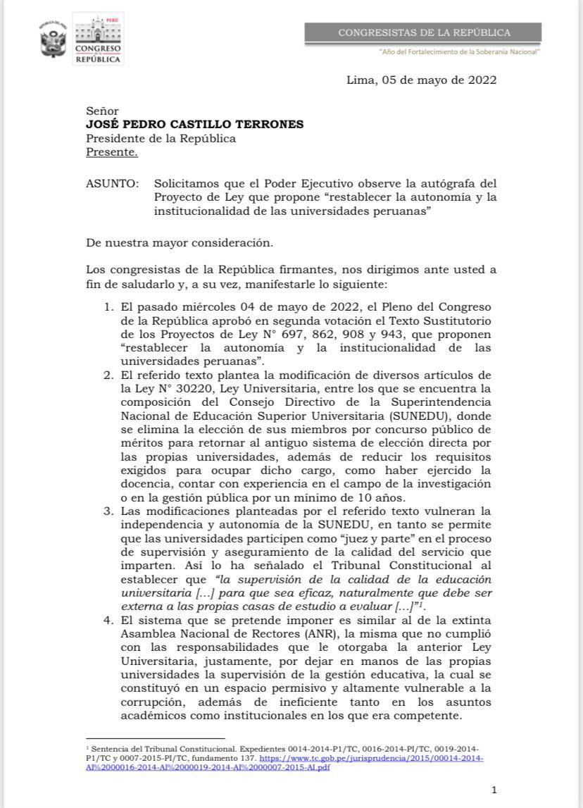 martinhidalgo's tweet photo. #AlertaLegislativa: Cuatro congresistas de #PerúLibre solicitaron el presidente #PedroCastillo observar la autógrafa de ley que poner a la Sunedu en una situación similar a la de la ANR. https://t.co/CxH4buWQ2A
