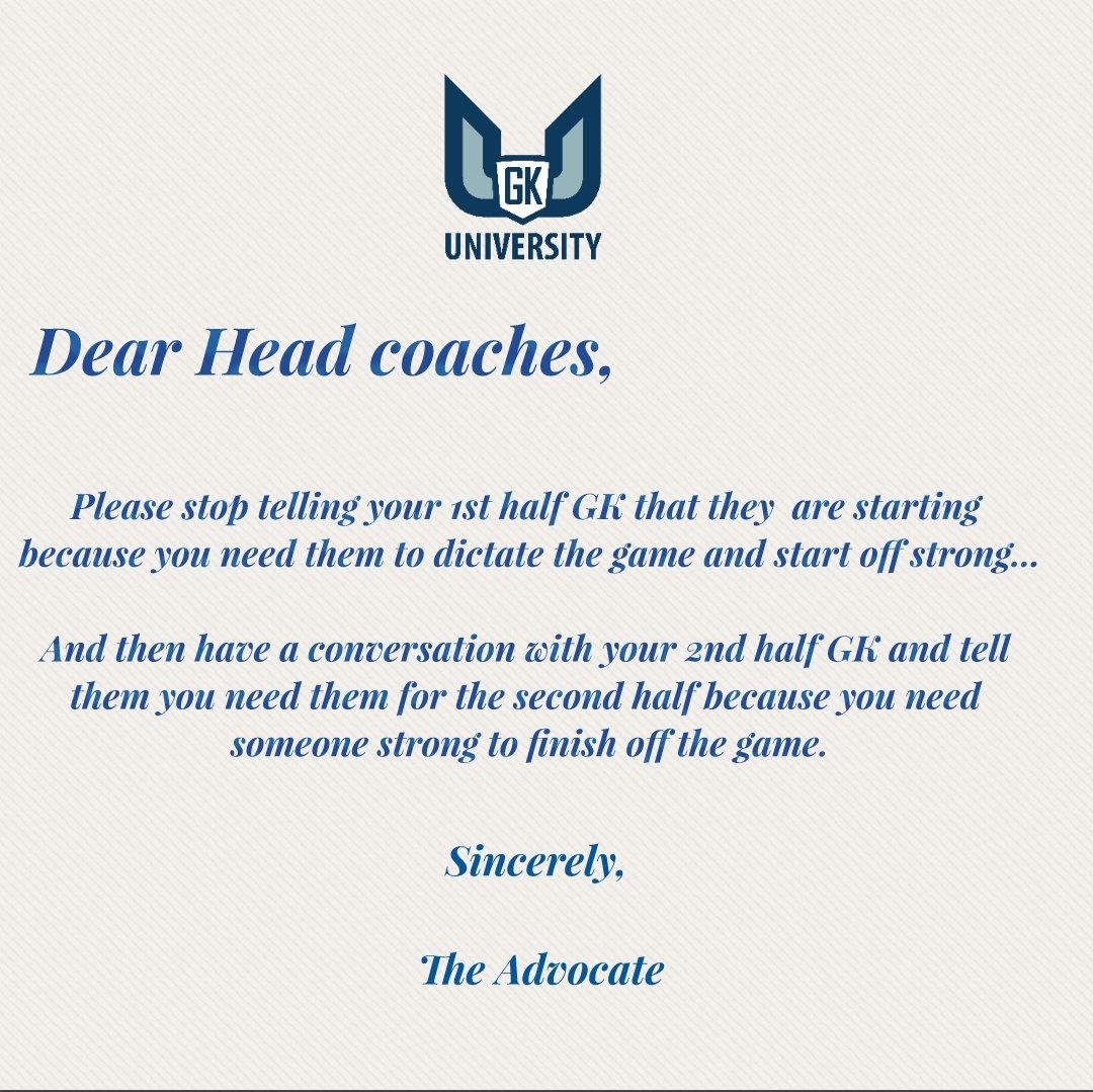 GKTACKETT's tweet photo. My pet peeve # 212
Coaches that do not know how to handle 2 GKs on a team and come up with jibberish reasons as to why they do what they do...
#keeperproblems
#gks
#gkunion https://t.co/iNCdNTon8Z